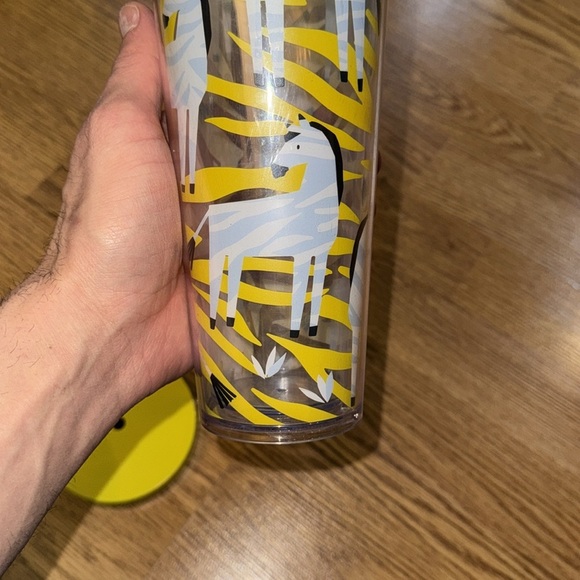 RARE! Starbucks Yellow Zebra Stripe Cold Cup Tumbler 24oz Venti NO STRAW w LID - Picture 12 of 12